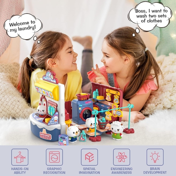 Large family laundry Kids Toddlers Pretend Play Toy, 57 Pcs Role-play Playsets - Picture 7 of 8